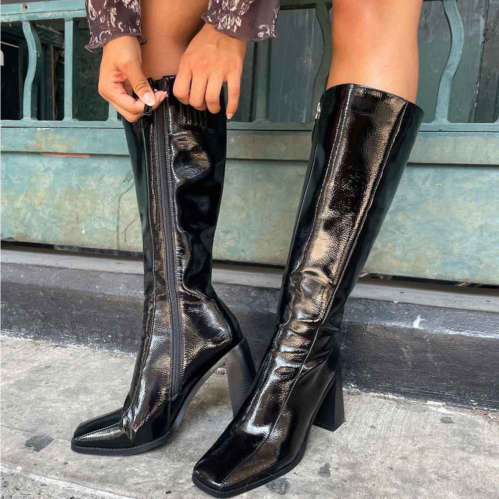 PRINCESS POLLY Black Patent Leather Knee-High Women's Boots ~ NWOT - Picture 4 of 14